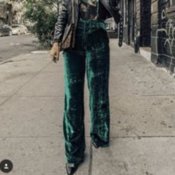 Forever 21 Pants - Green crushed velvet high waist wide leg pants